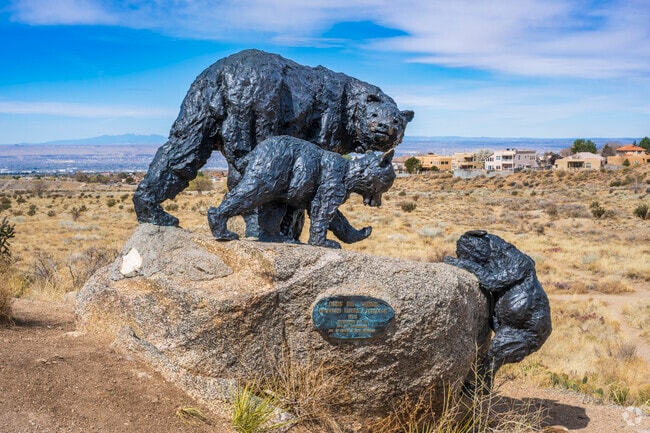 This bear sculpture can be found in the canyon on the north side of Arroyo del Oso.