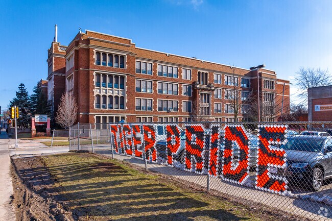 Riverside University High School is central to the surrounding neighborhoods.