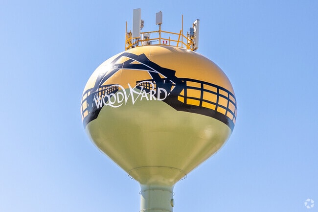The High Trestle Bridge is featured on Woodward's water tower above the park.