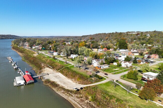 Aerial views of the Ohio River bank in New Richmond neighborhood.
