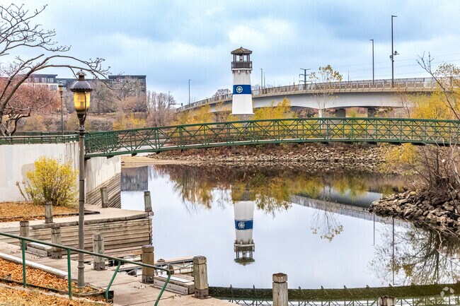 One of Boom Island's landmark features is the miniature lighthouse.