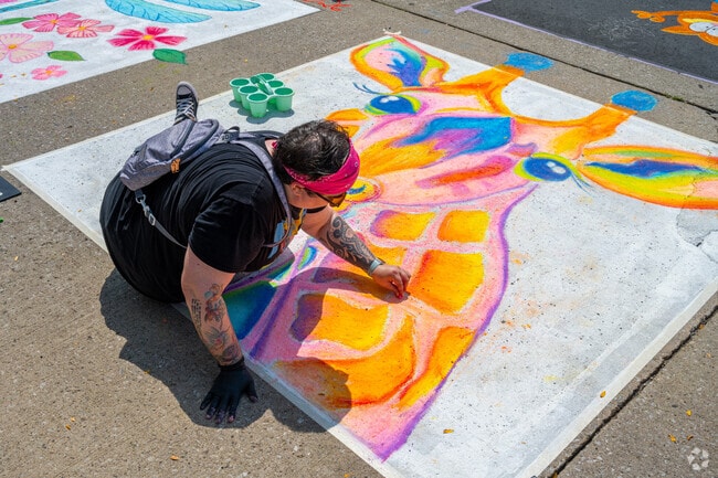 A masterpiece nears completion at Downtown Fort Wayne's Chalk Walk.