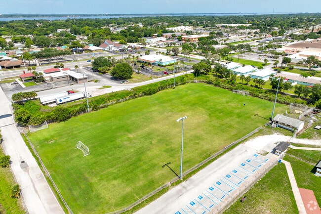 Merritt Island High School has a soccer field with nearby parking.