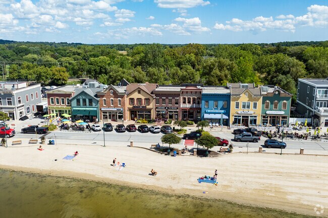 The Pewaukee Village lakefront commercial area is just steps from the beach.
