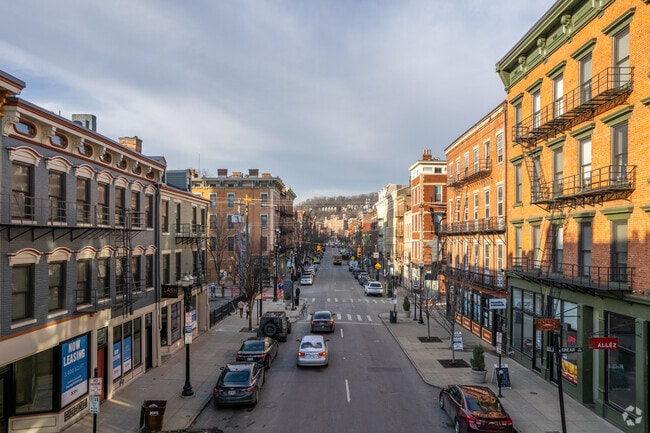 This aerial view captures the historic essence of Over-The-Rhine.