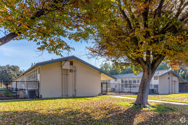 A view of the Scott Lane Elementary School classrooms from the street in Santa Clara.