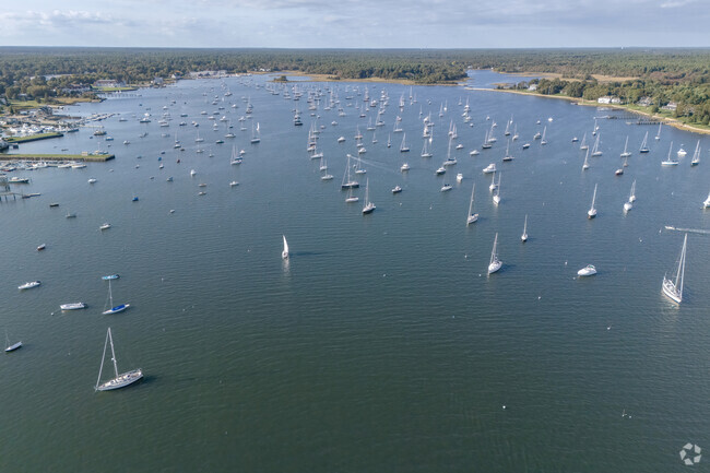 The boating life of the Marion Center neighborhood is shown in the aerial view of the harbor.