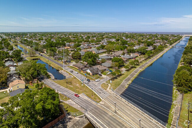 Looking northwest near the intersection of Wilson Canal and West Esplanade Ave, Elmwood Park stretches toward Lake Pontchartrain.