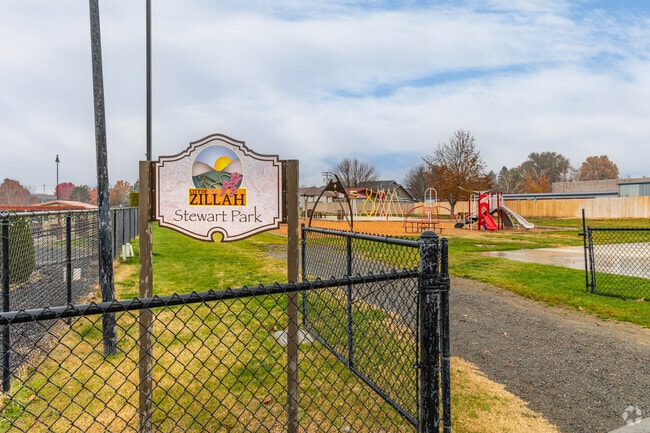 Stewart Park features the historic Teapot Dome Service Station and a playground for kids.