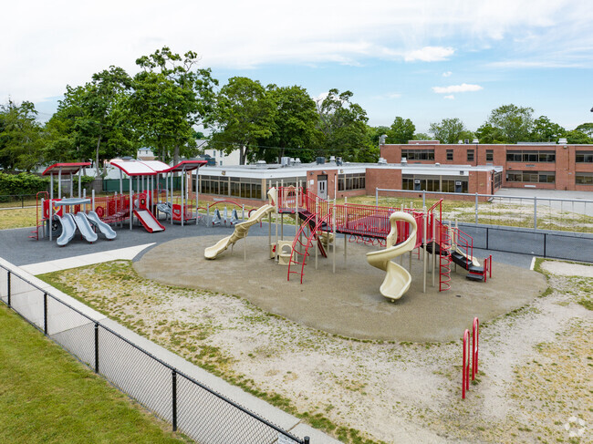 A large variety of playground equipment is featured at Bay Elementary School.