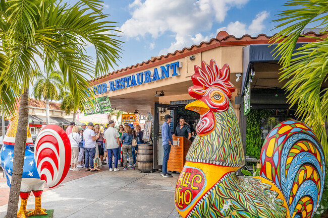 People gathered outside for a cafecito in Calle Ocho.