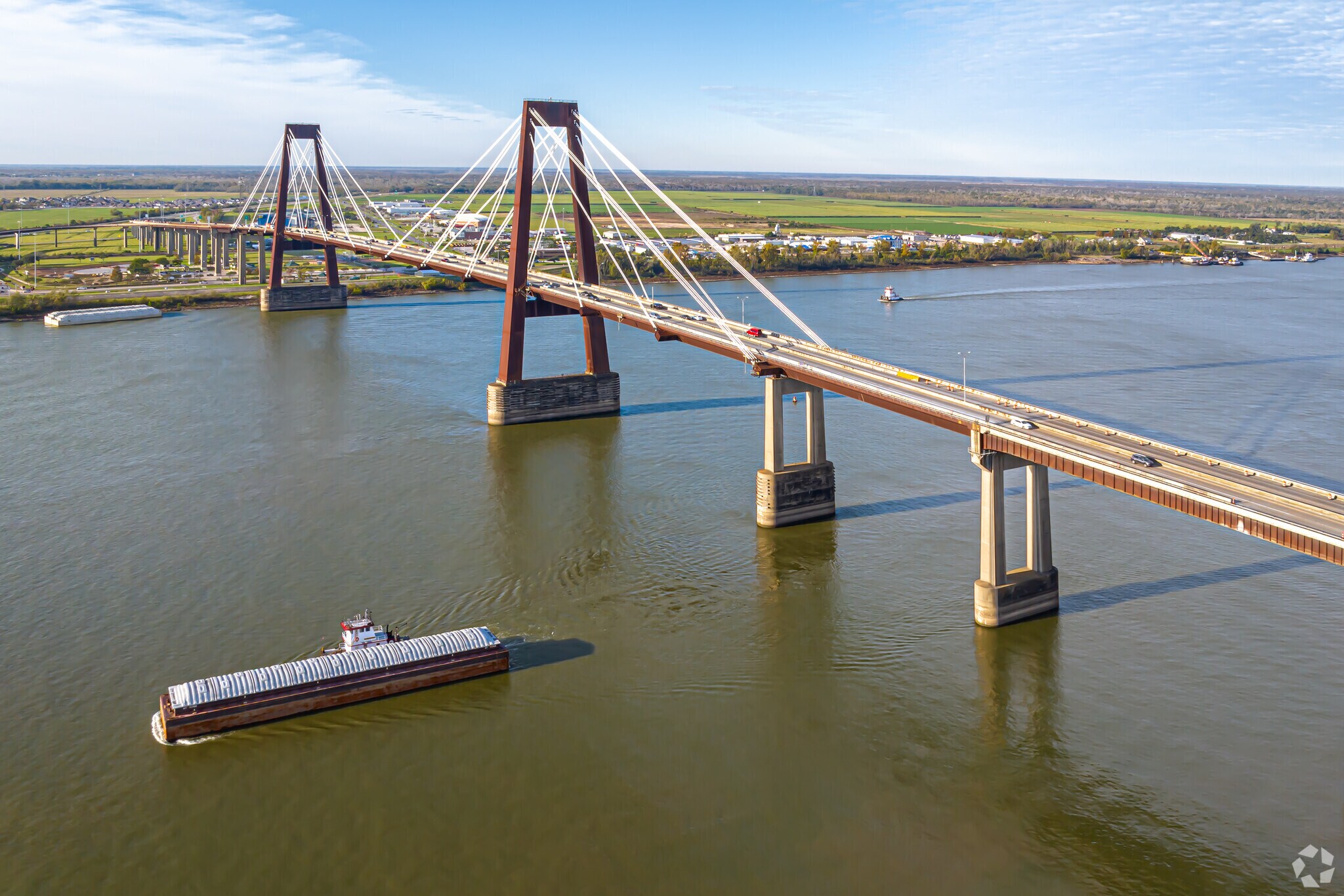 The Hale Boggs Memorial Bridge crosses the Mississippi River near Hahnville.
