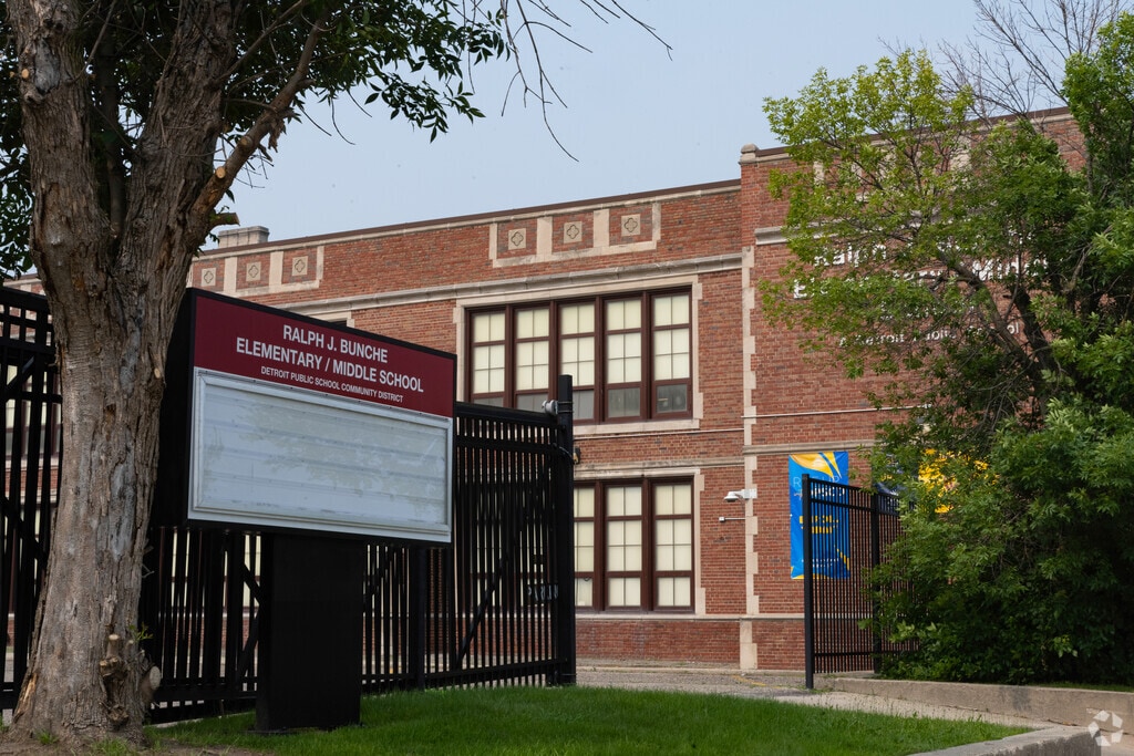 Ralph J.Bunche Preparatory Academy front signage and building in Elmwood.