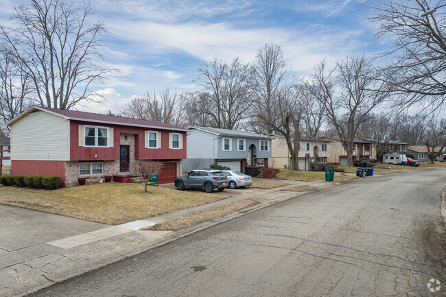 This colorful row of split level homes in Camelot show the charming nature of the neighborhood.
