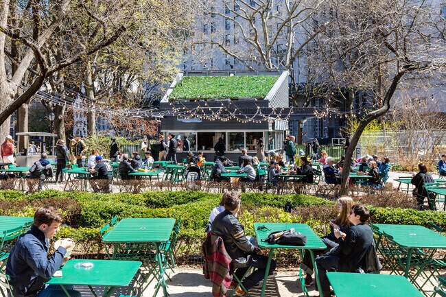 Locals can eat out at the Shake Shack food court in Madison Square Park by the Flatiron District.