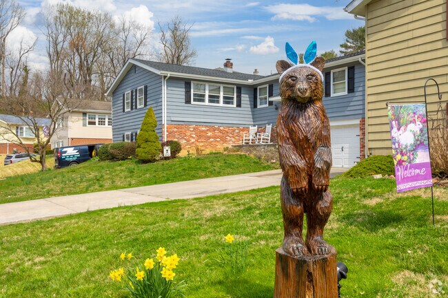 A resident has prepared their bear statue for Easter