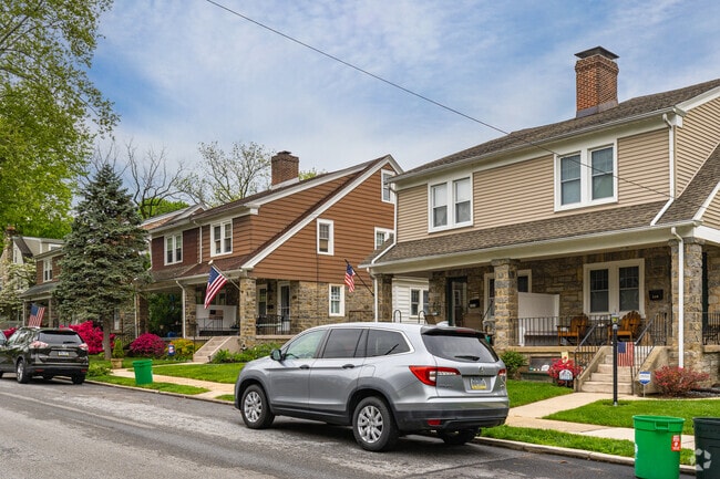Homes with small front porches are common in the residential areas of Media.
