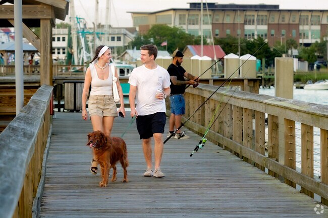 Shem Creek Park Boardwalk is a great place to fish and dog walk near Snee Farm.