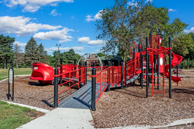 View of the playground at Prairie View Elementary located in Eden Prairie MN.