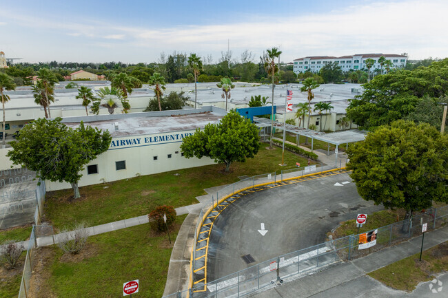 Aerial view of Fairway Elementary School carpool lanes.
