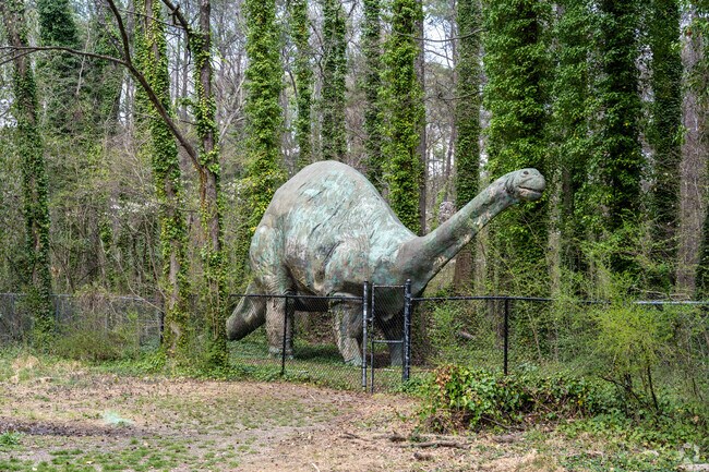 You can stop to marvel at the Brontosaurus as you walk along the Ellerbee Creek Trail in the Northgate Park neighborhood.
