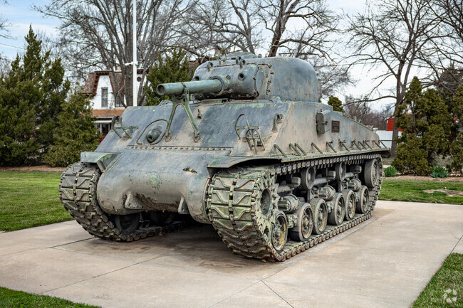 See an old tank at the Veteran's Memorial in Emporia.