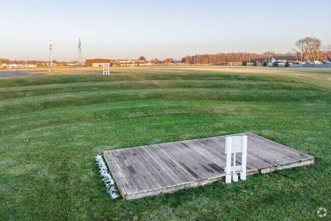 Praise Park has a beautiful outdoor stage with green space to enjoy local events in Fort Wayne.