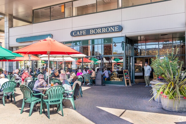 The outdoor patio is packed at Cafe Borrone in Menlo Park, just next to Atherton.