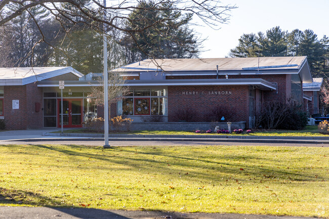 The main entrance to the Henry C. Sanborn Elementary School in Andover, MA.