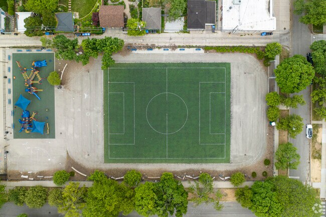 Belding Elementary's grass play courts in the Old Irving Park neighborhood.