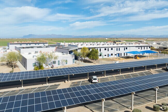Magma Ranch School in Florence includes solar panel covered parking spaces.