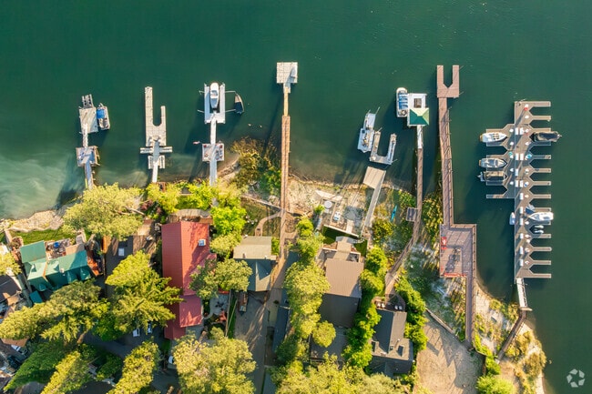 Most of the homes on the north shore of Bass Lake have their own boat docks.