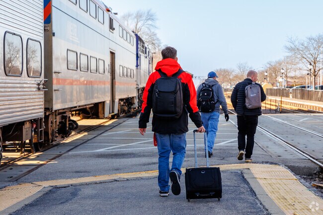 Finally arriving at Arlington Heights metra stations are residents and visitors.