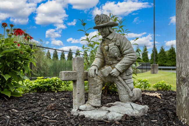 Check out the statues at the Firefighters' Field Community Park memorial in Neshaminy Valley.