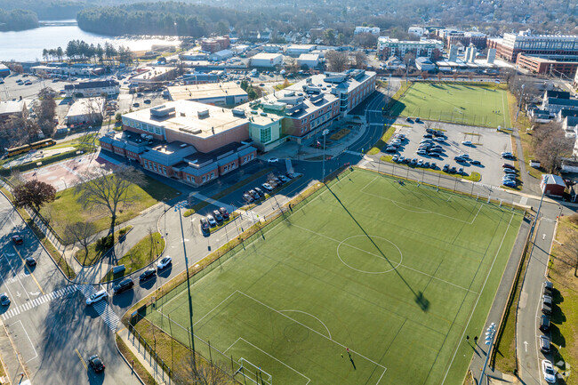 The Galvin Middle School has large soccer fields on its campus in Wakefield, MA.