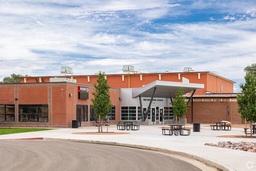 Vineland Middle School welcomes students through the main entrance.