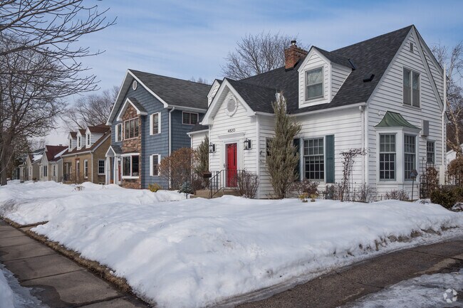 Colonial-style houses in the Longfellow neighborhood in Minneapolis, Minnesota.