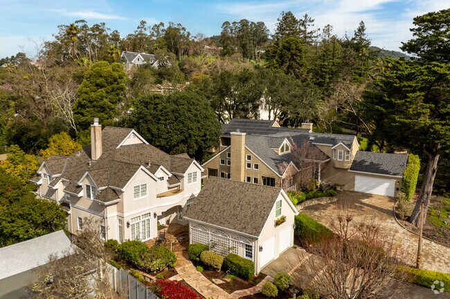 Trees and hills define the residential streets of Dominican neighborhood.