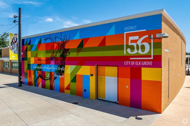 The Preserve at Disctrict56 is a modern space with vibrant buildings and sculptures that sits next to a habitat restoration of wetlands, native grasslands, and native oak forest.