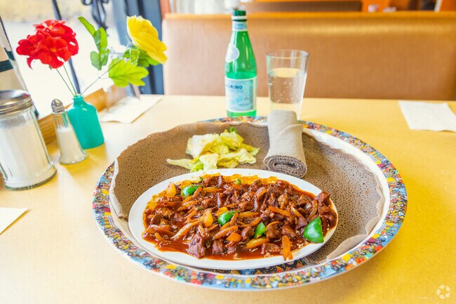 Lamb tips and injera at the Sisters of Ethiopia restaurant on 122nd Ave in Mill Park.