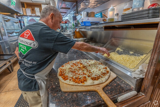 A pizza made fresh at Francesca's Pizza in Wantagh.