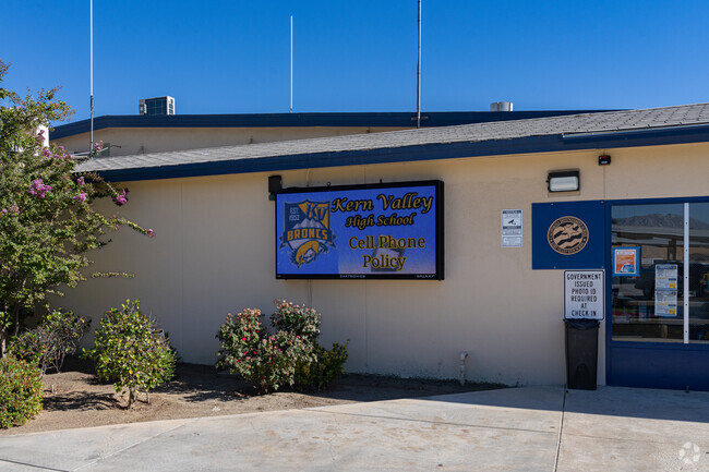 A lighted marquee at the entrance to Kern Valley High School informs parents of events.