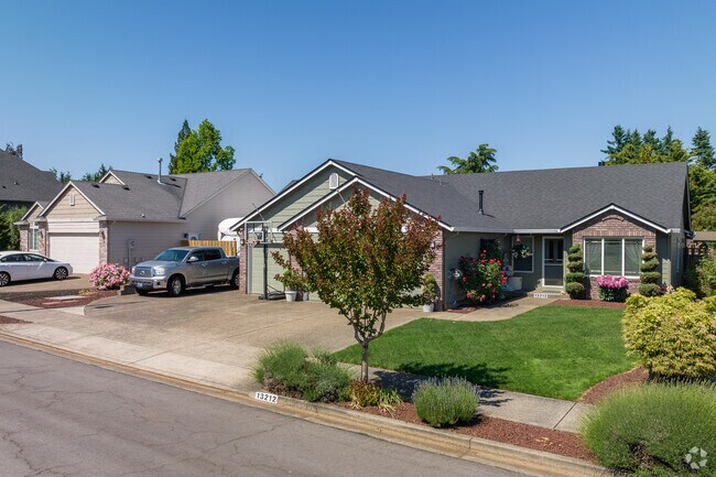 A new street tree sits in front of ranch-style homes in Gaffney Lane.