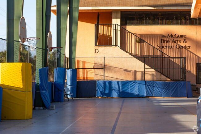 St Josephs Catholic school covered basketball and fine arts and science center entrance.