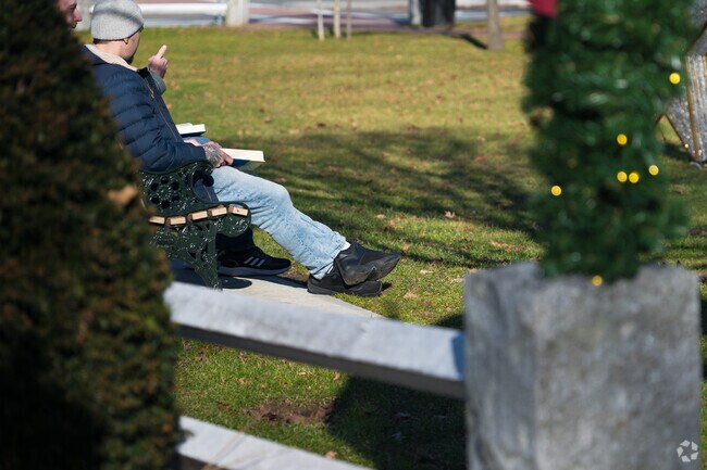 Locals take advantage of a warm winter day for a read at the park downtown Grafton.