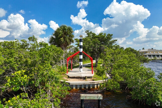 A mindful natural pier in the Edgewood neighborhood ends with a sculpture.