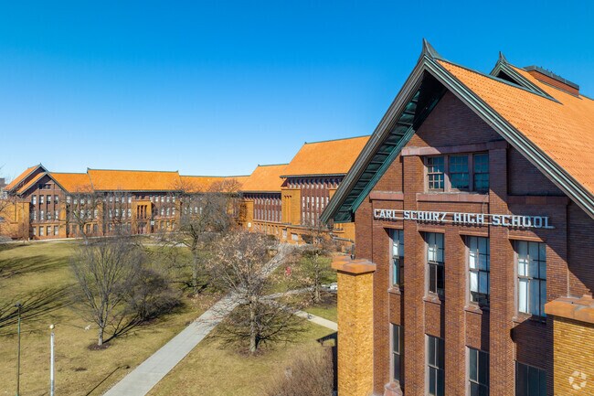 Beautiful architecture makes up the Carl Schurz High School campus.