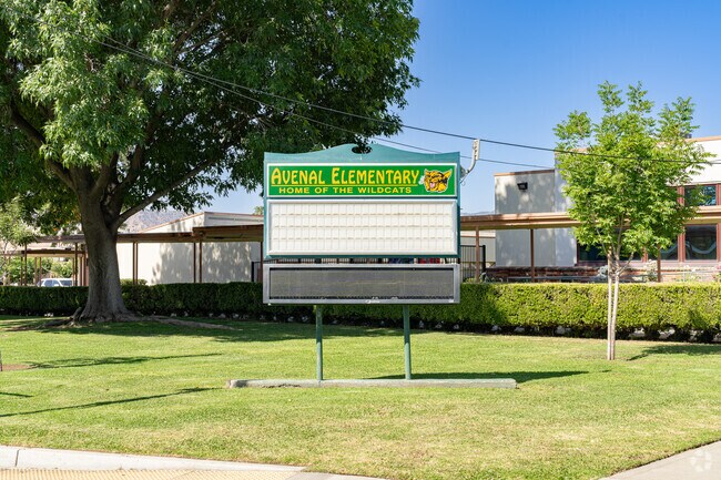 A lighted marquee at the entrance to Avenal Elementary School informs parents of events.