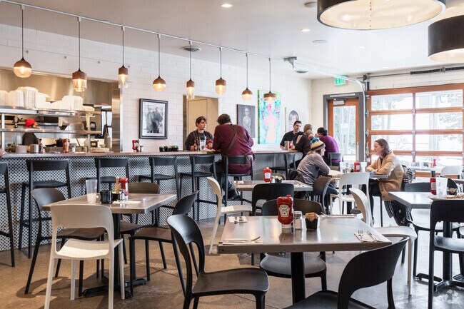 Eggs In The City restaurant interior.