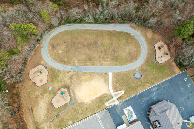 An aerial view of the sports fields of Skipwith Elementary School.